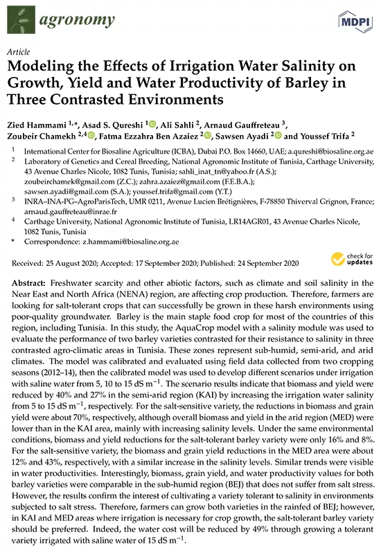 Modeling The Effects Of Irrigation Water Salinity On Growth, Yield And ...