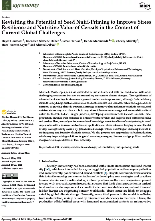 Revisiting the Potential of Seed Nutri-Priming to Improve Stress Resilience and Nutritive Value of Cereals in the Context of Current Global Challenges